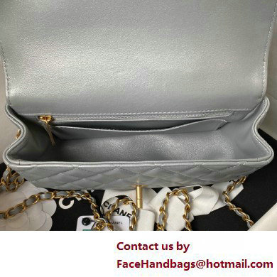 Chanel Lambskin, Strass  &  Gold-Tone Metal Small Flap Bag with Top Handle AS4362 Gray 2025